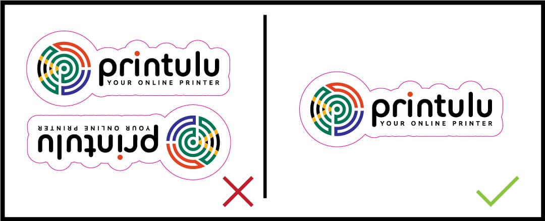 Wrong: two stickers side by side on one artwork. Right: one sticker