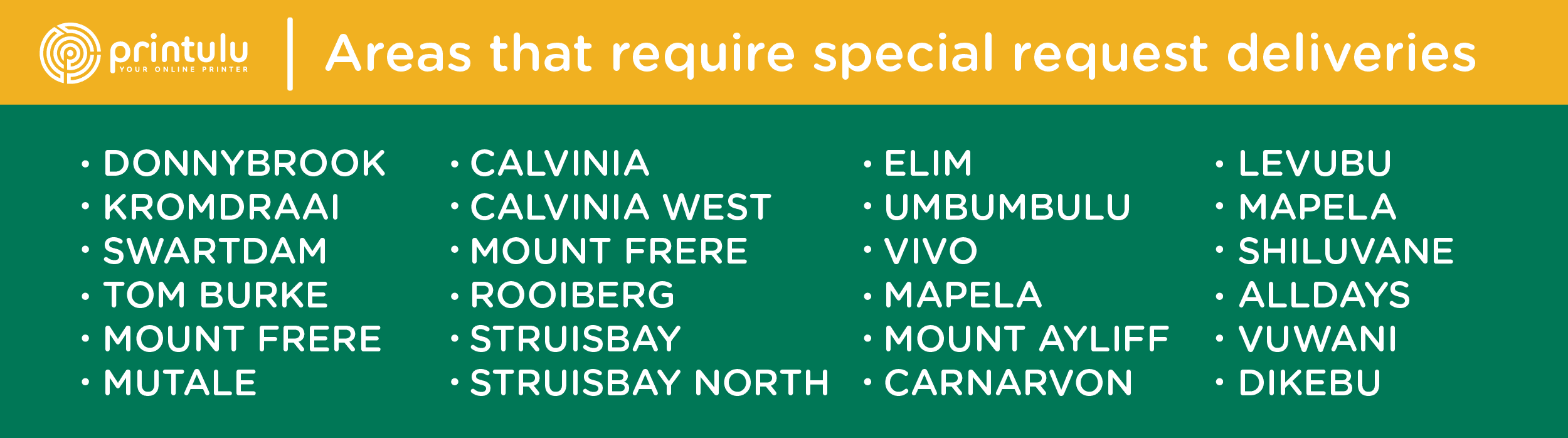 Special Request delivery areas