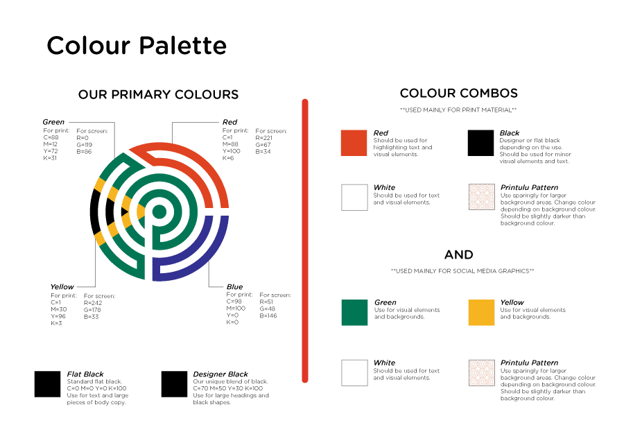 Printulu's colour palette rules in their design manual.