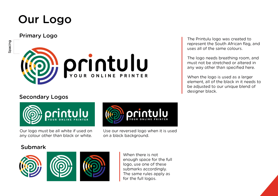Printulu's logo rules page in their design manual