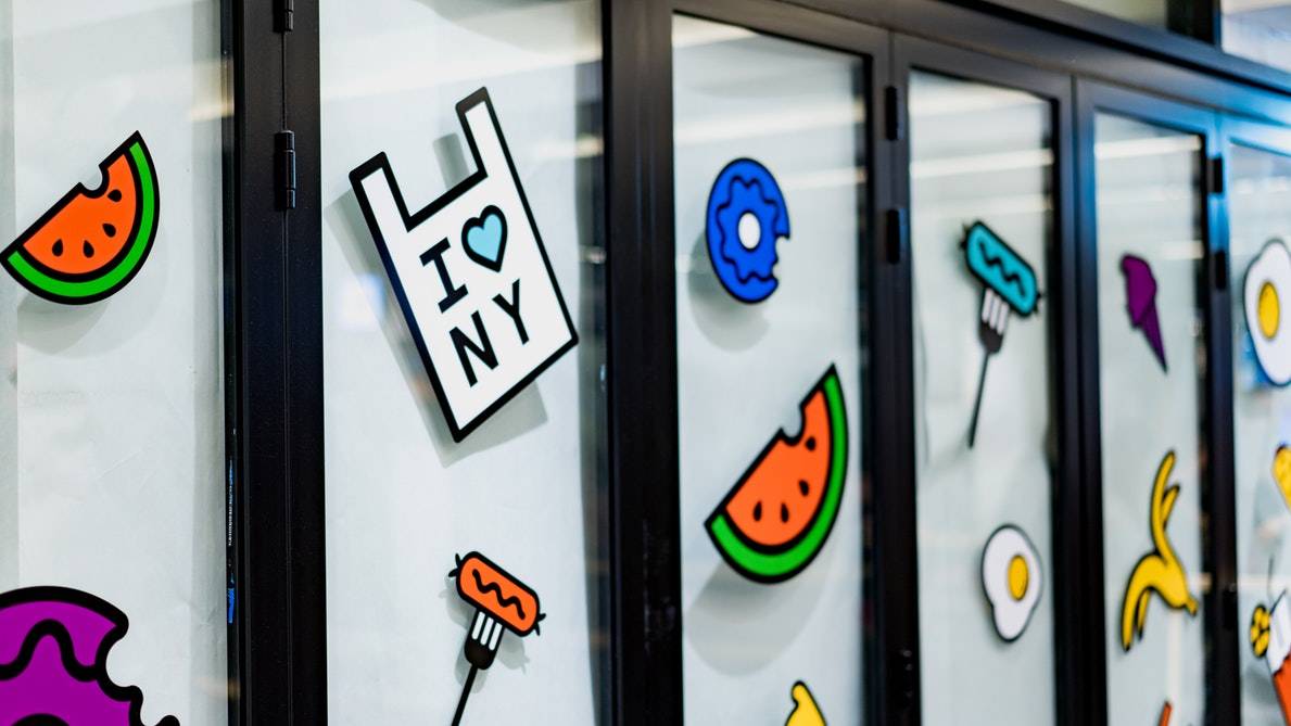 Stickers on a glass wall