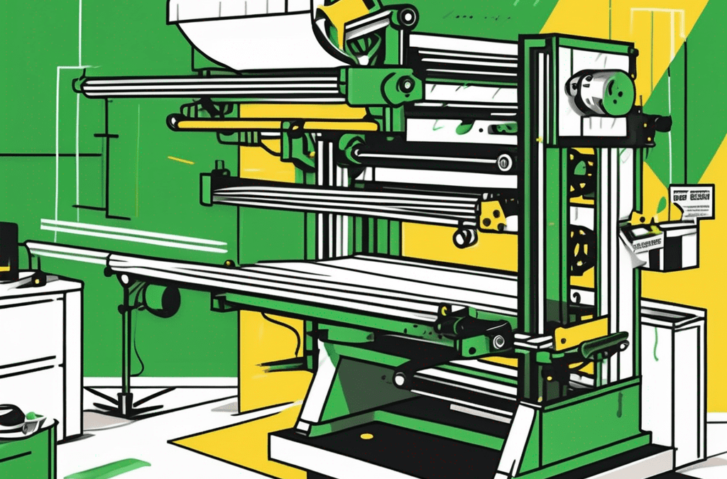 A printing press with a flyer in mid-production