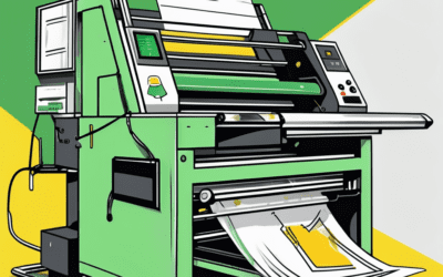 A professional printing machine with flyers coming out