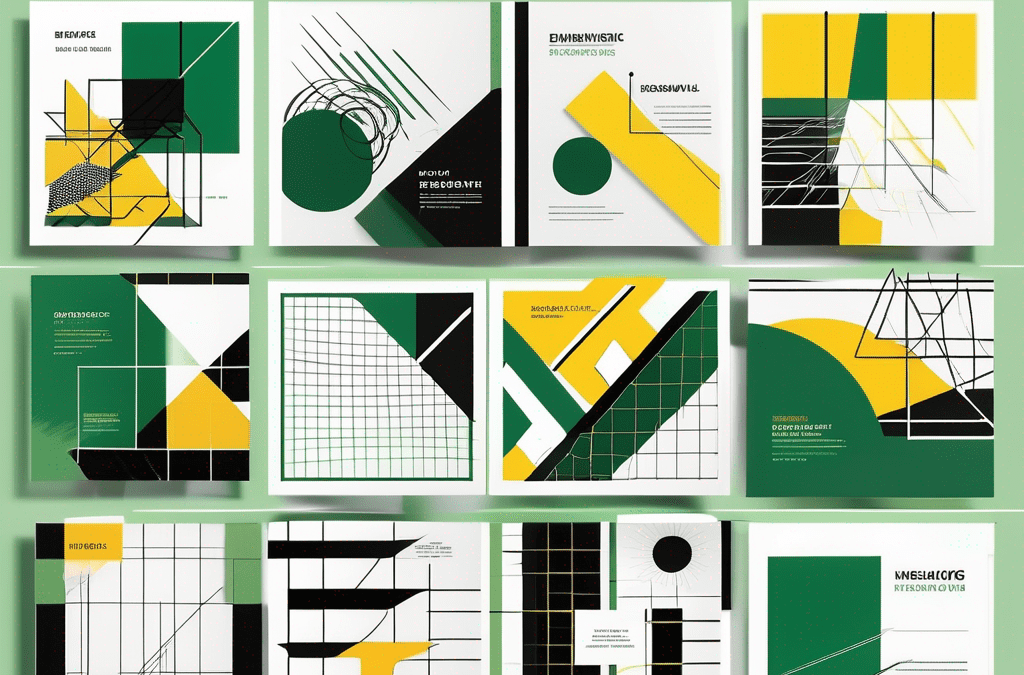 Different flyer layouts arranged in a grid pattern